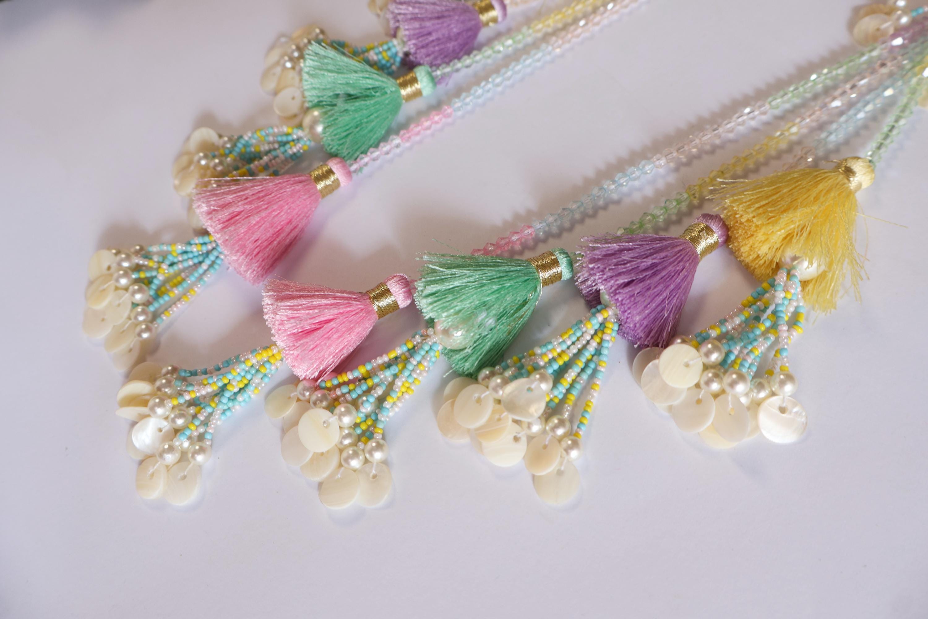 Multi Color Fringe Tassels Latkan for Lehenga & Suits, Pearl Embellished Tieback