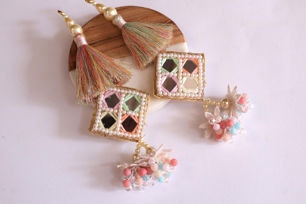 Mirror Tassels: Pastel Beaded Indian Sari Latkan Pair