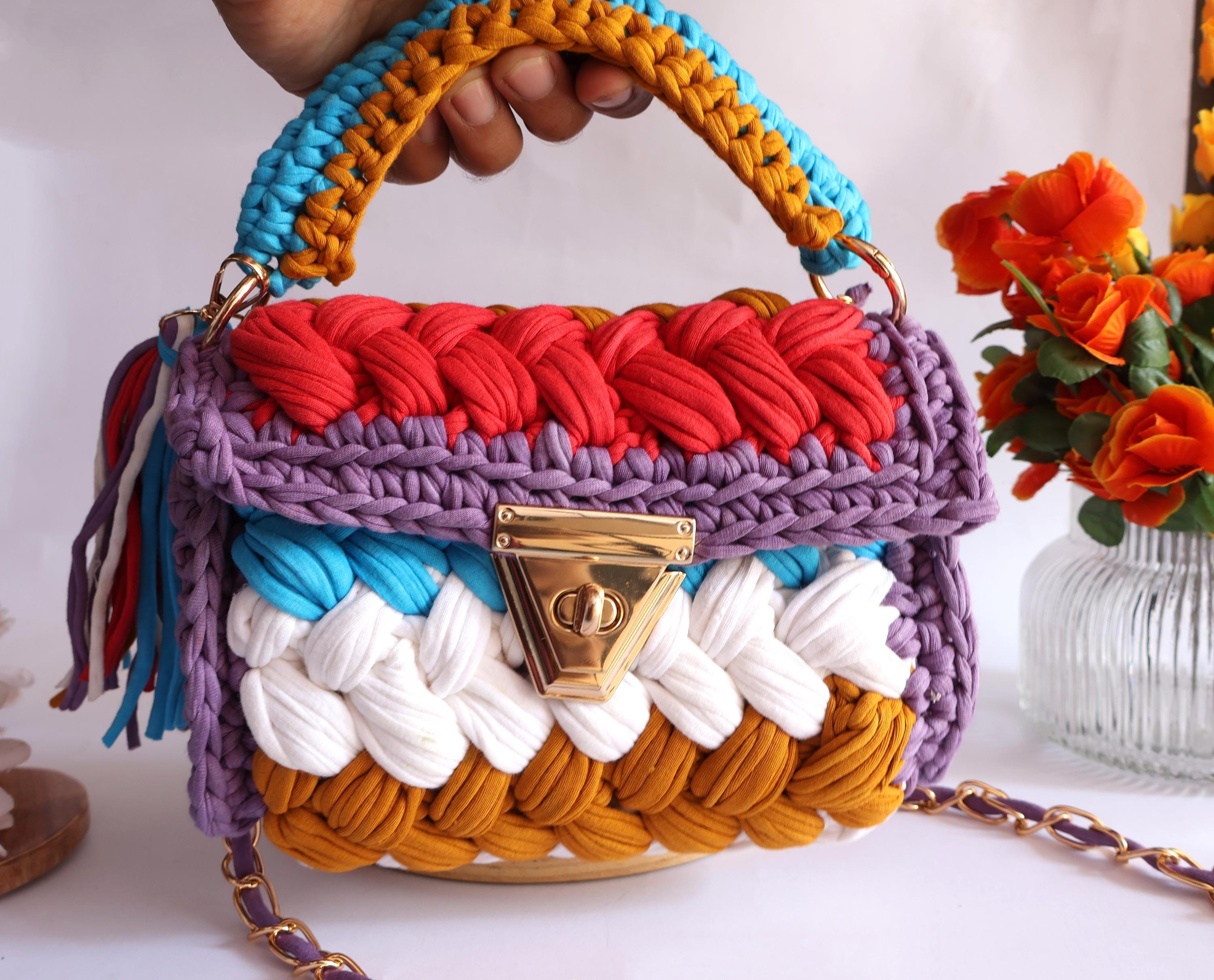 Boho Knitted Fabric Handbag: Colorful Ethnic Clutch Purse