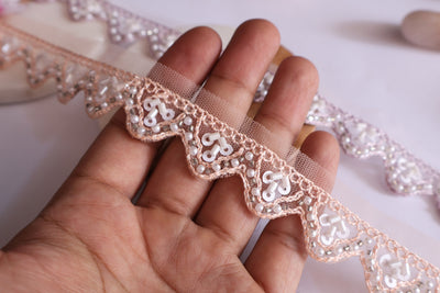 9 Yards Light Purple & Orange Beaded Embroidered Trim: Floral Lace