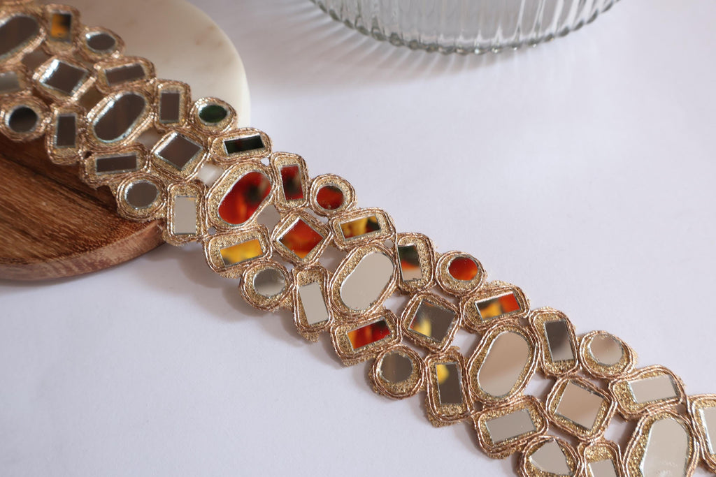 Rose Gold Mirror Cutwork Sari Trim: Indian Sewing Border, 3cm Wide