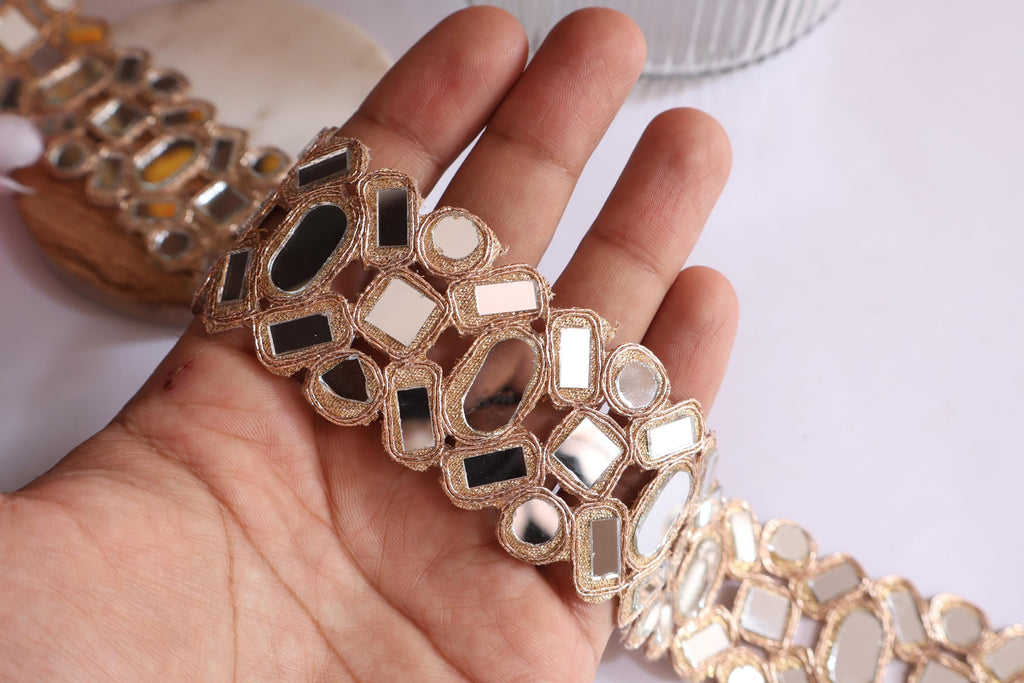 Rose Gold Mirror Cutwork Sari Trim: Indian Sewing Border, 3cm Wide