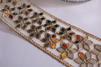 Golden Zari Trim Lace: Symmetrical Mirrors, Indian Sari Border
