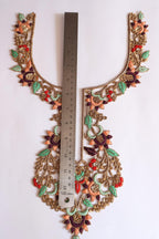 Zardozi Embroidered Neckline Patch: Pista Green & Red Indian Gala Applique