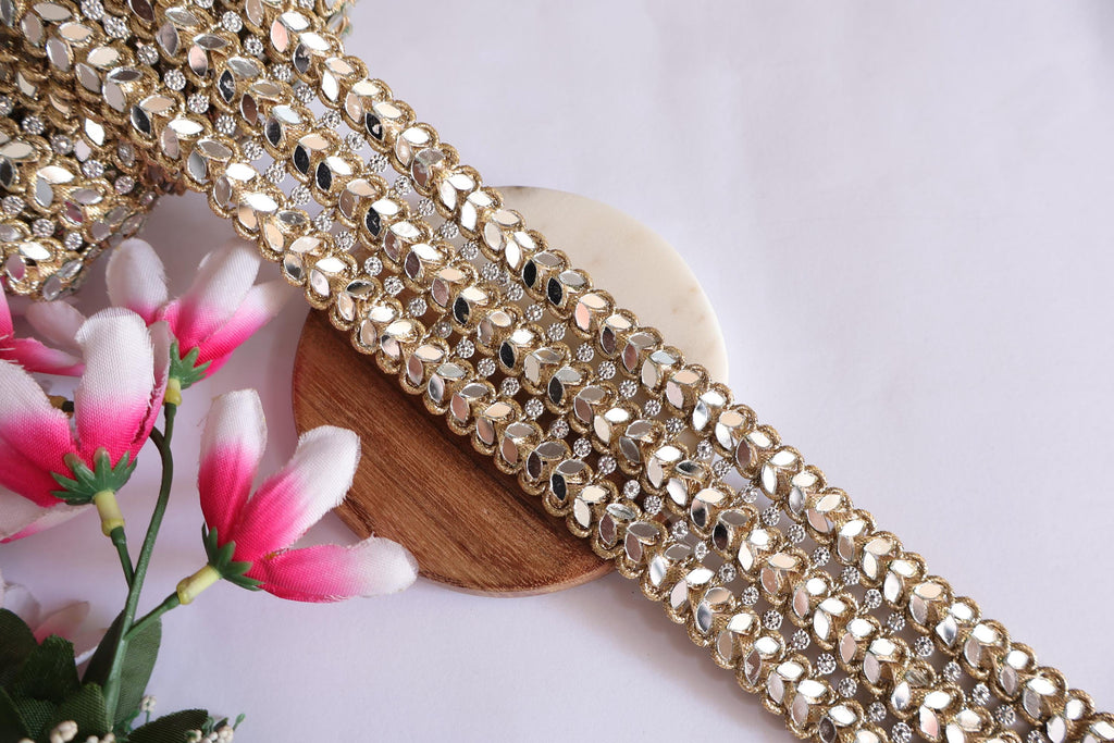 Gold Mirror Sari Border: Vintage Indian Trim, 5cm Wide