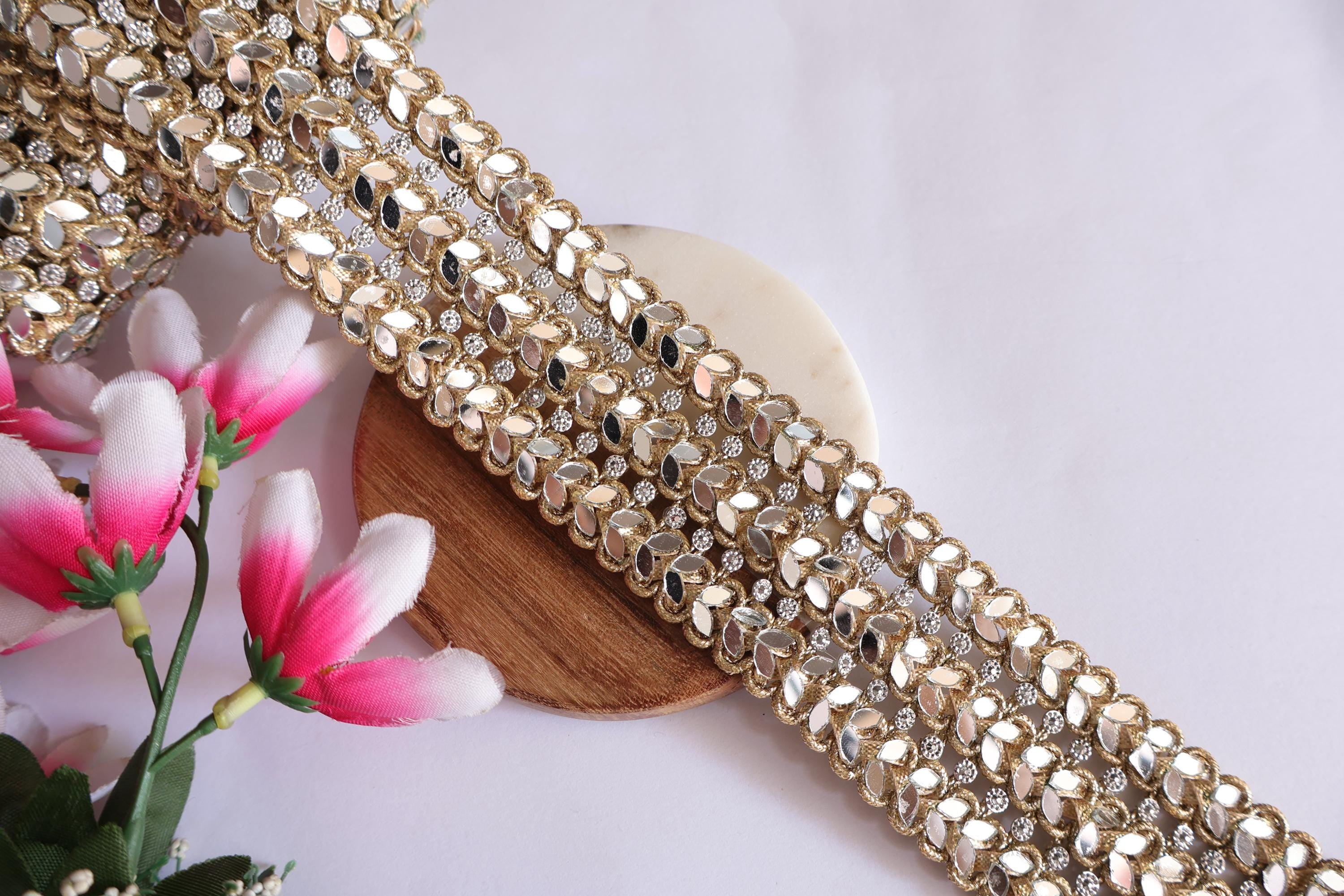 Gold Mirror Sari Border: Vintage Indian Trim, 5cm Wide