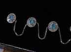 Men's Kurta Buttons: Silver & Light Blue Crystal Chain Set