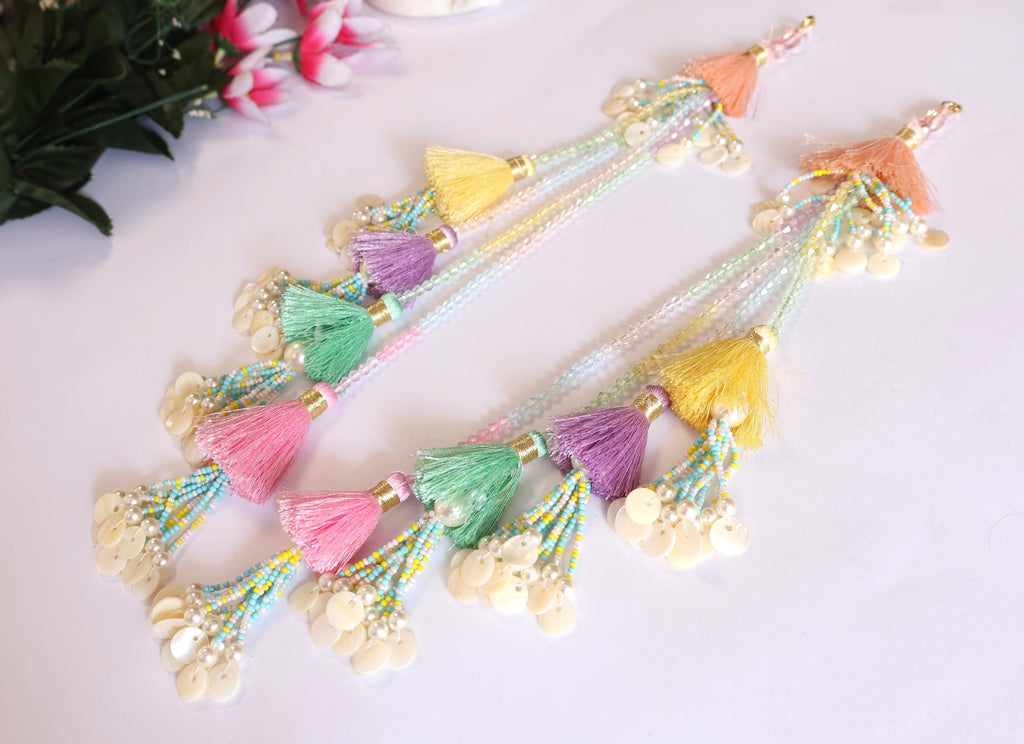 Multi Color Fringe Tassels Latkan for Lehenga & Suits, Pearl Embellished Tieback