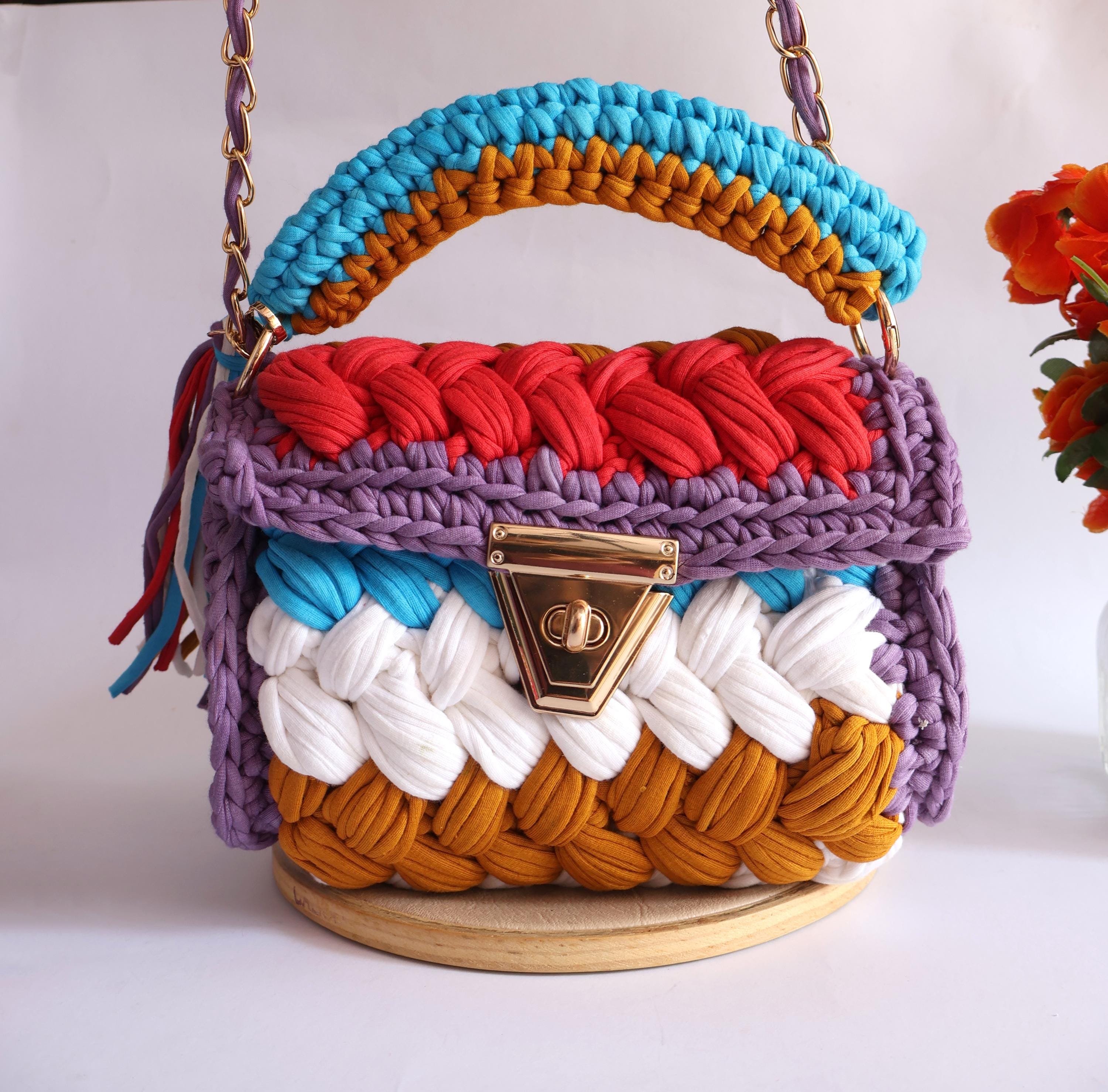 Boho Knitted Fabric Handbag: Colorful Ethnic Clutch Purse