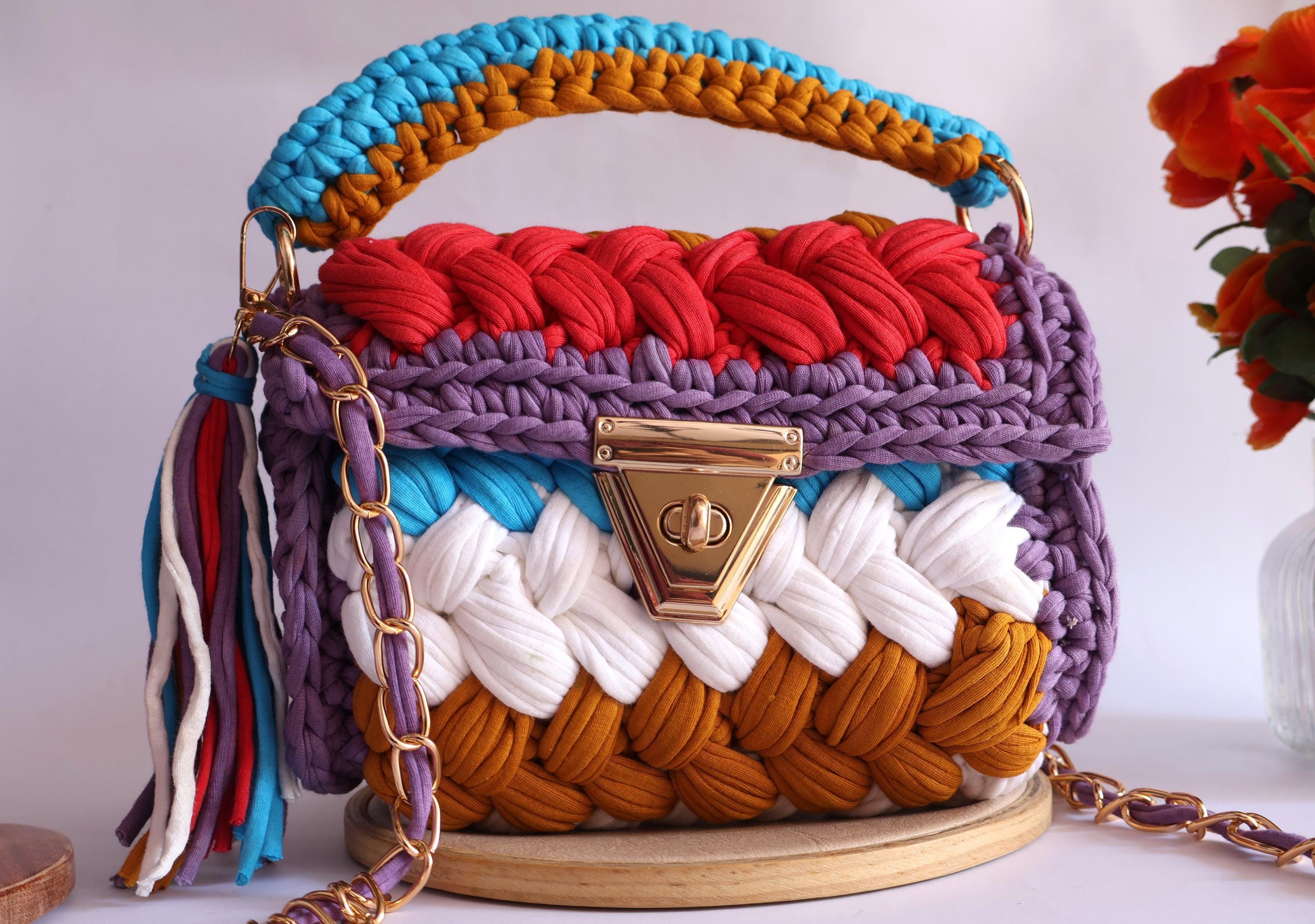 Boho Knitted Fabric Handbag: Colorful Ethnic Clutch Purse