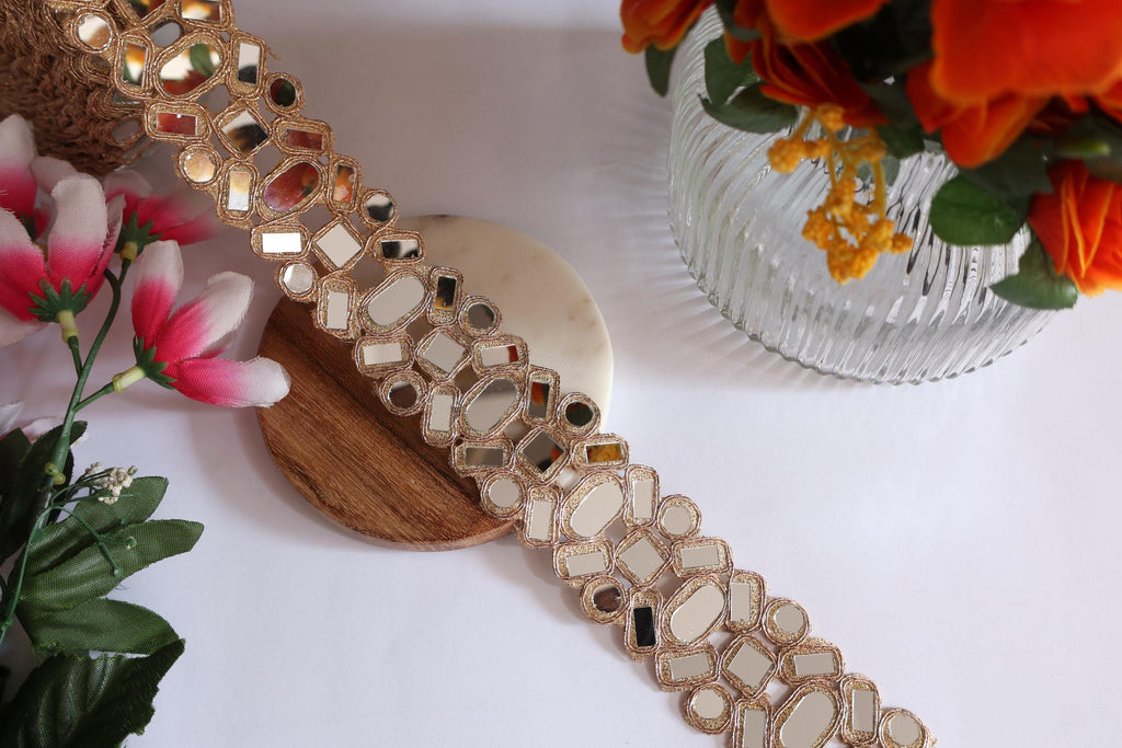 Rose Gold Mirror Cutwork Sari Trim: Indian Sewing Border, 3cm Wide