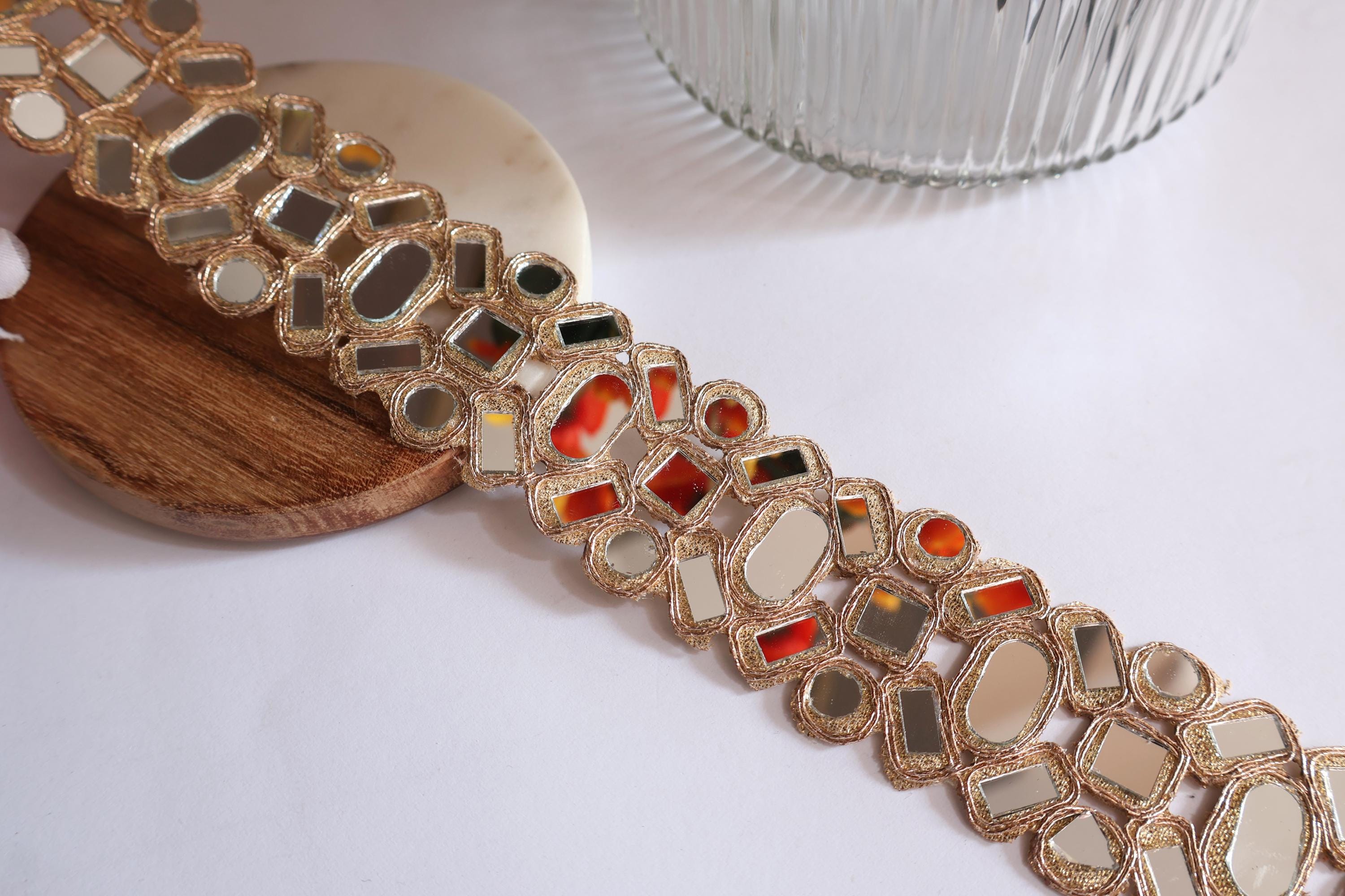 Rose Gold Mirror Cutwork Sari Trim: Indian Sewing Border, 3cm Wide