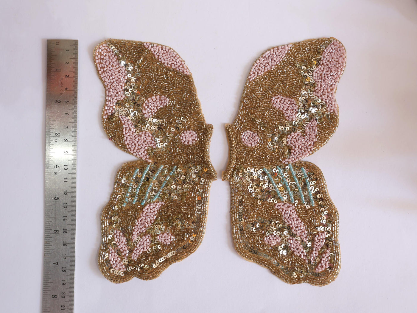 Handcrafted Pink & Gold Large Butterfly Sew on Applique Patch