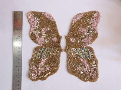 Handcrafted Pink & Gold Large Butterfly Sew on Applique Patch