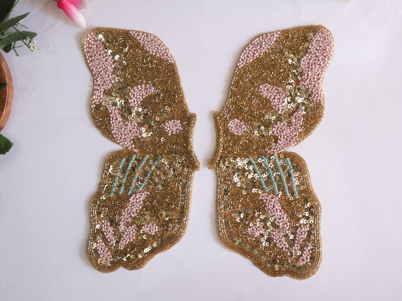 Handcrafted Pink & Gold Large Butterfly Sew on Applique Patch
