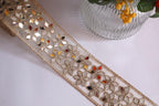Golden Zari Trim Lace: Symmetrical Mirrors, Indian Sari Border