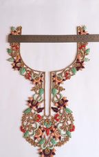 Zardozi Embroidered Neckline Patch: Pista Green & Red Indian Gala Applique