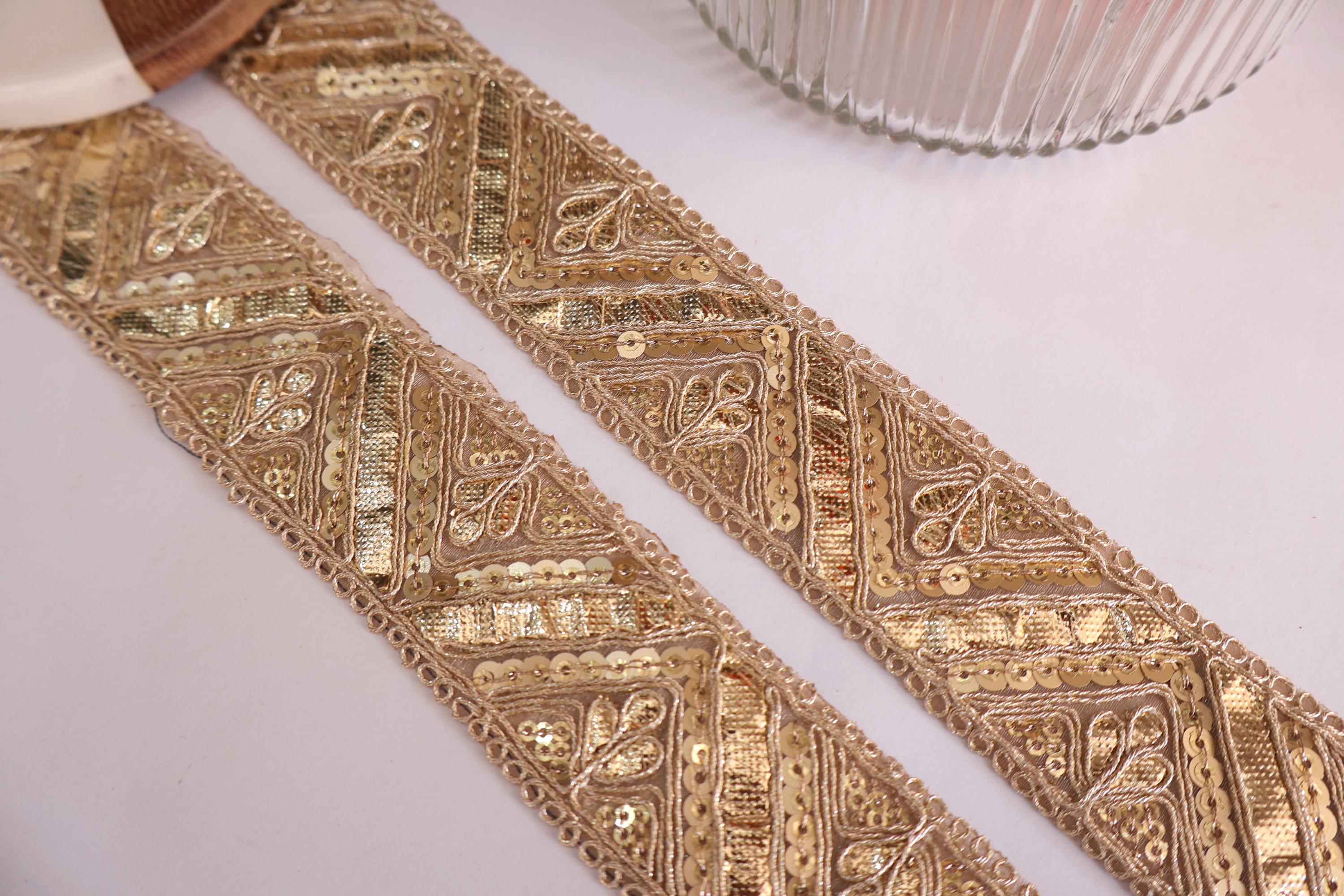 Golden Gota Patti Sequin Lace: Indian Wedding Sari Border (9 Yards)