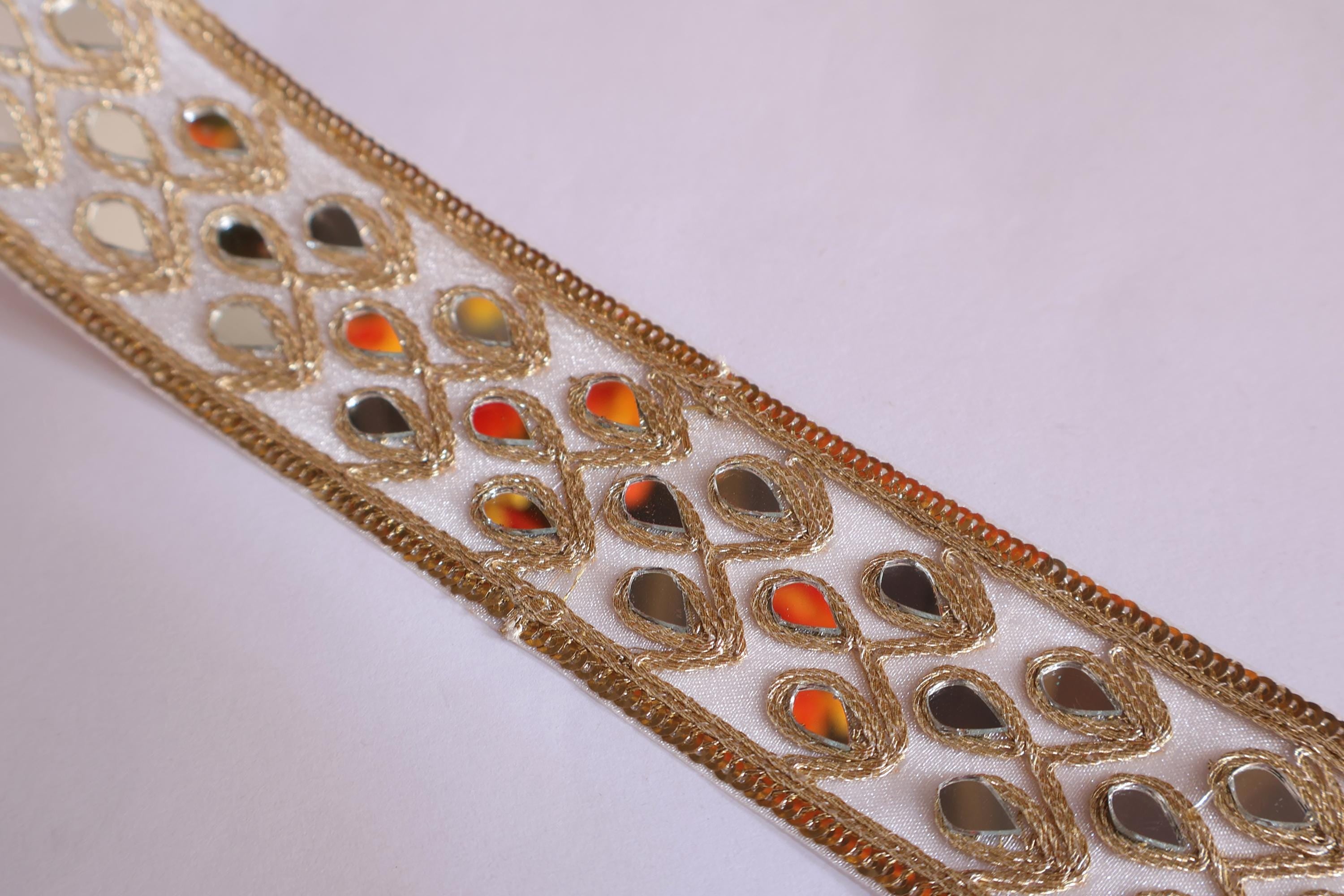 Golden Sequin Mirror Trim: Indian Sari Border, Wedding Dress Embellishment
