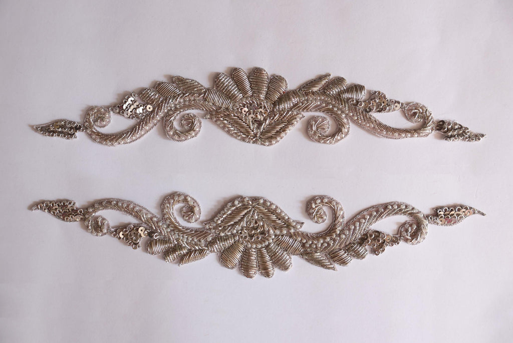 Antique Silver Applique Patch Set: Sequin Pearl Indian Brass Artwork
