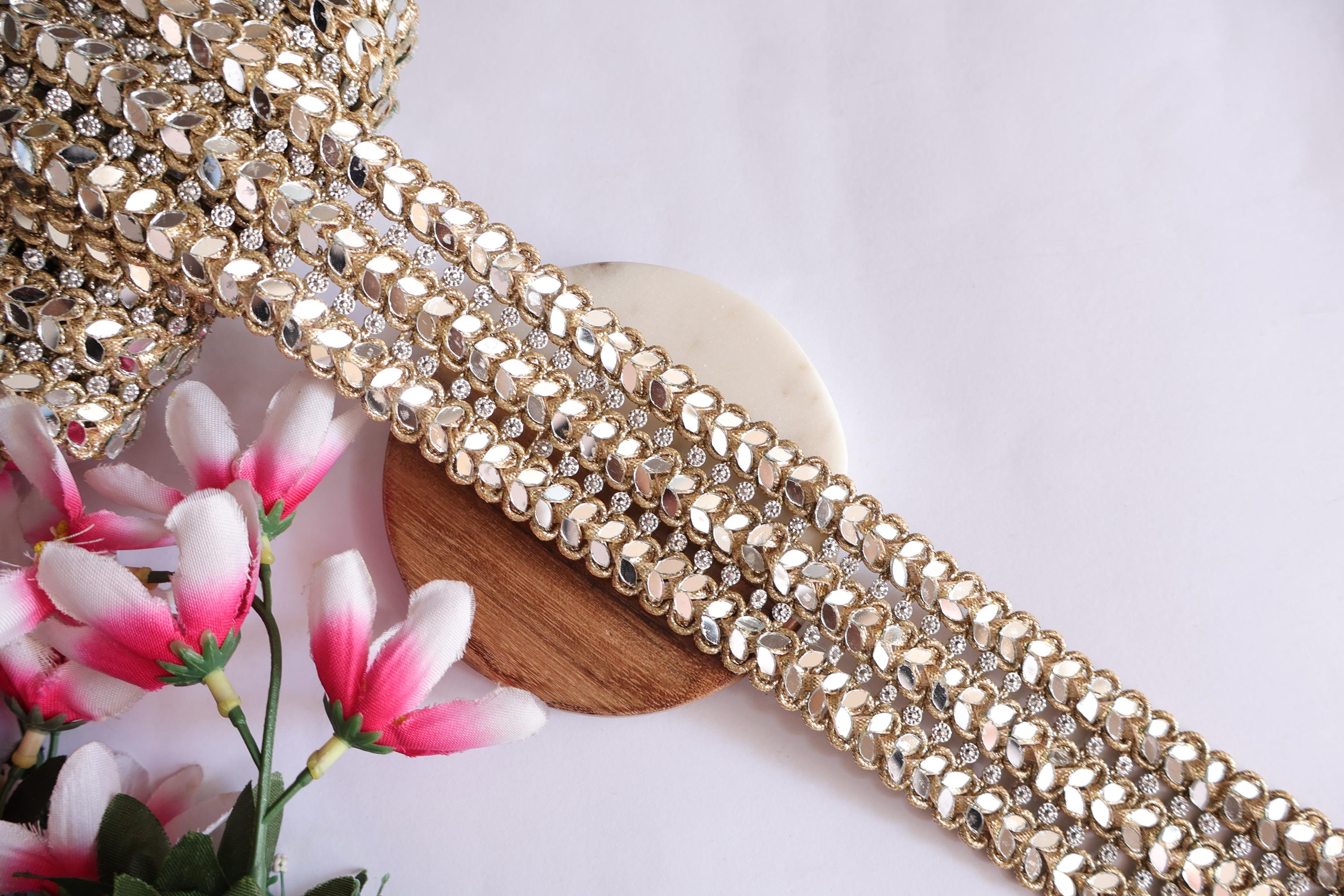 Gold Mirror Sari Border: Vintage Indian Trim, 5cm Wide