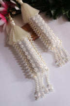 Pearl & Crystal Tassel Latkan: Indian Bridal Lehenga Dupatta Embellishment (Pair)