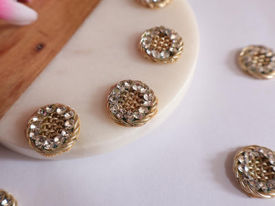 25 Pc - Round Zardozi & Stonework Gold Applique Patches, Indian Decorative Zircon Patches