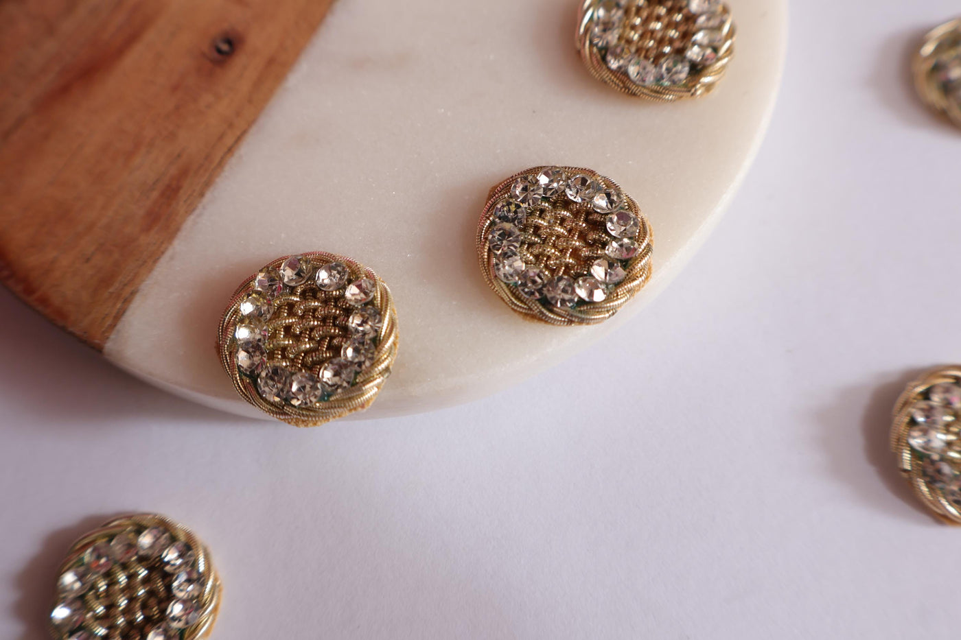 25 Pc - Round Zardozi & Stonework Gold Applique Patches, Indian Decorative Zircon Patches