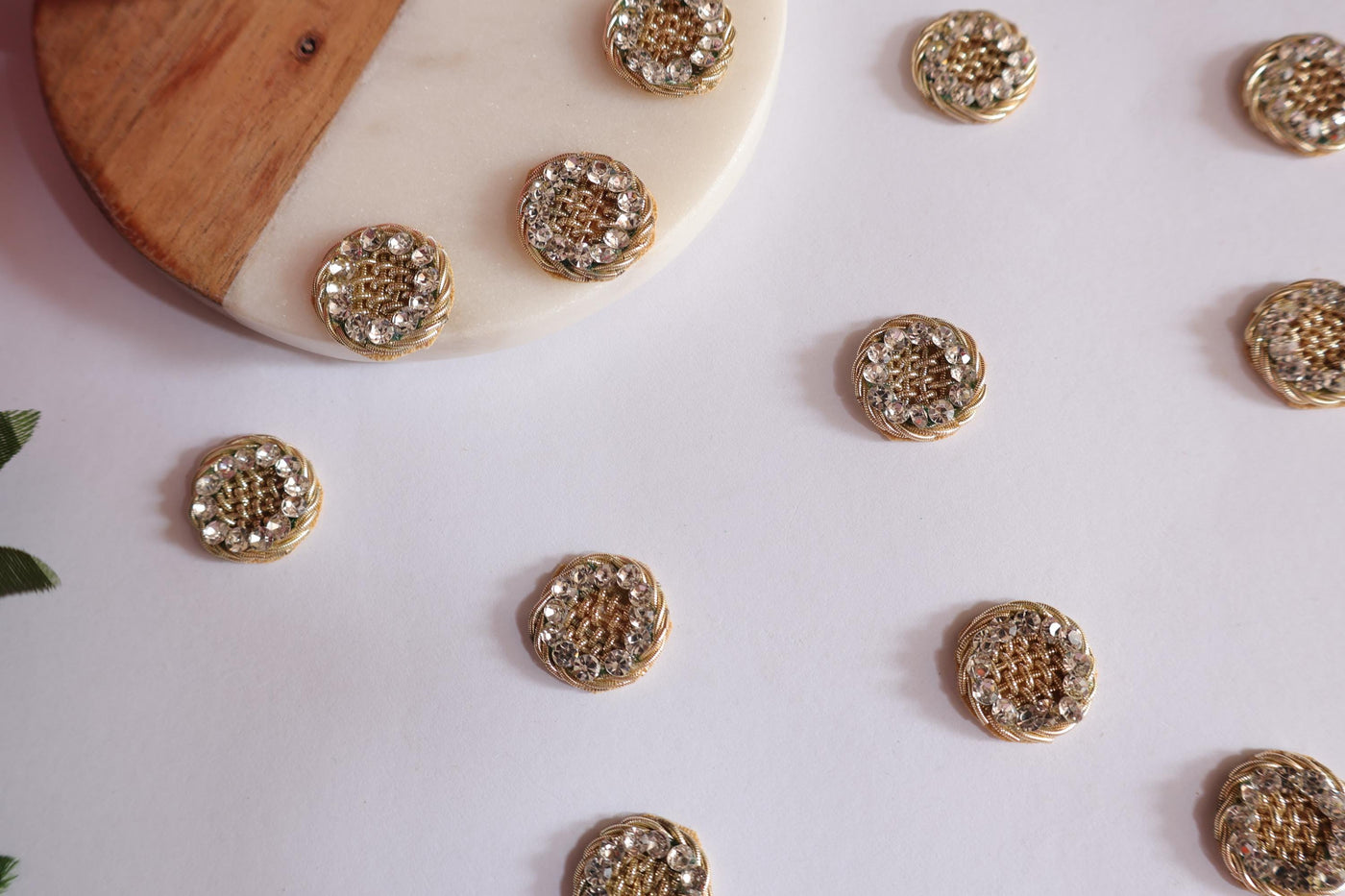 25 Pc - Round Zardozi & Stonework Gold Applique Patches, Indian Decorative Zircon Patches