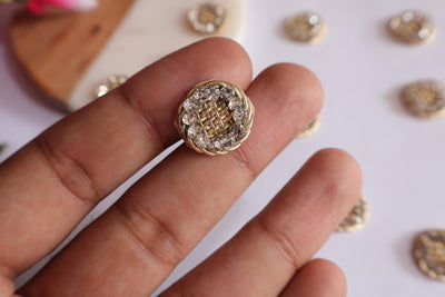 25 Pc - Round Zardozi & Stonework Gold Applique Patches, Indian Decorative Zircon Patches