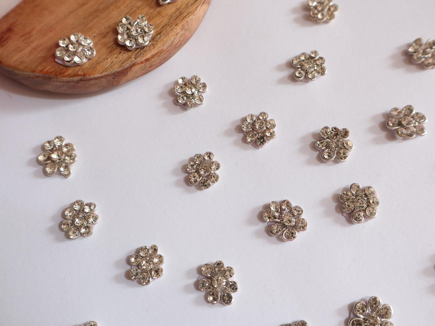 50 Pc - Silver Mini Zircon Applique Patches, Indian Decorative Mini Sewing Patch