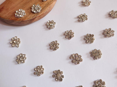 50 Pc - Silver Mini Zircon Applique Patches, Indian Decorative Mini Sewing Patch