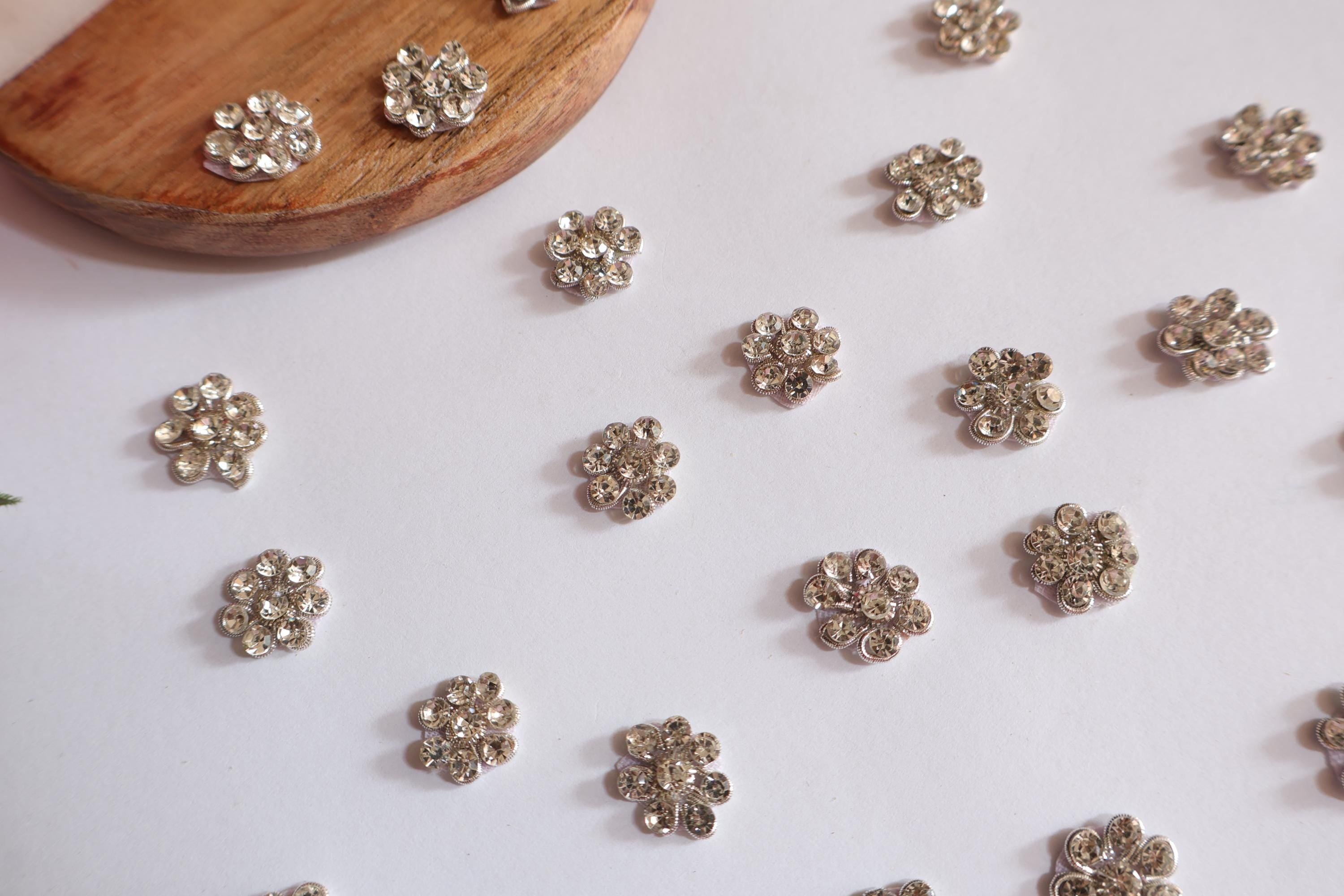 50 Silver Zircon Applique Patches: Mini Sew-On Embellishments