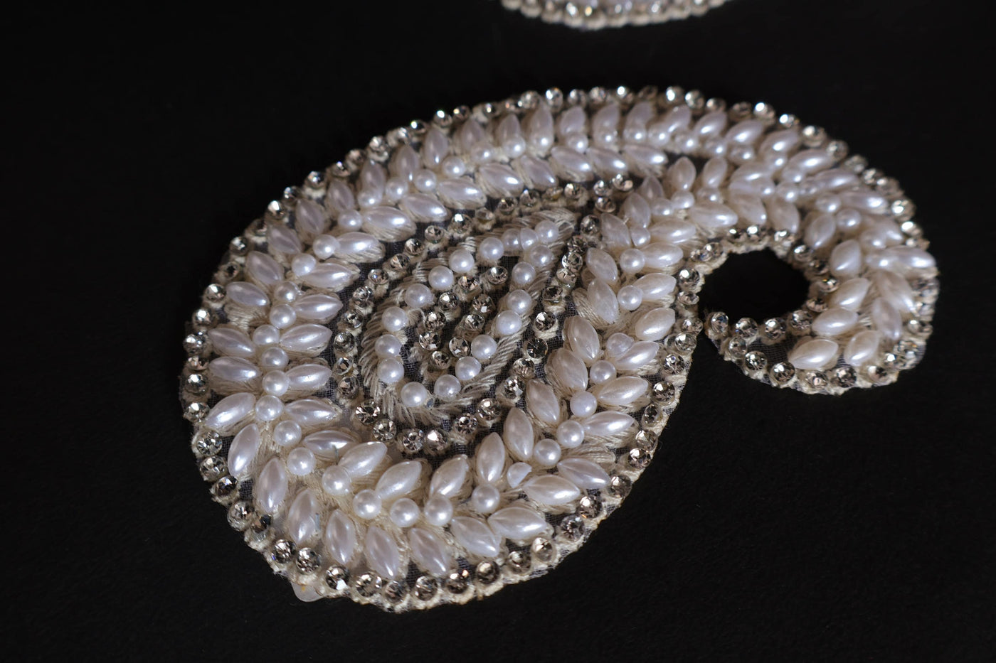 White Leaf Applique Patches: Beaded Zardozi Sew-On Embellishments (Set of 3)