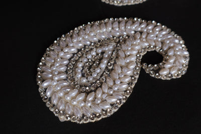 White Leaf Applique Patches: Beaded Zardozi Sew-On Embellishments (Set of 3)