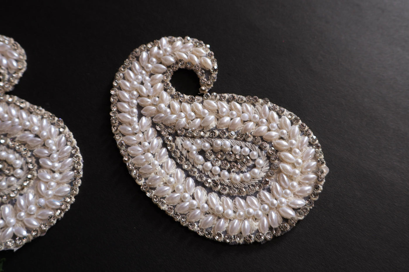 White Leaf Applique Patches: Beaded Zardozi Sew-On Embellishments (Set of 3)