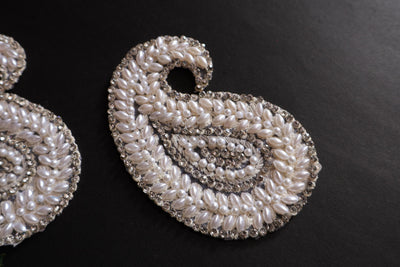 White Leaf Applique Patches: Beaded Zardozi Sew-On Embellishments (Set of 3)