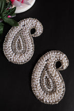 White Leaf Applique Patches: Beaded Zardozi Sew-On Embellishments (Set of 3)