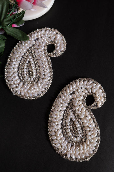 White Leaf Applique Patches: Beaded Zardozi Sew-On Embellishments (Set of 3)