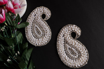 White Leaf Applique Patches: Beaded Zardozi Sew-On Embellishments (Set of 3)