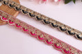 Ombre Threadwork Lace Trim: Black/Magenta Scalloped Border, 9 Yards