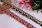 Ombre Threadwork Lace Trim: Black/Magenta Scalloped Border, 9 Yards