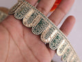 Rama Green Scalloped Lace Trim: Golden Gota Patti Embroidered Sari Border, 9 Yards