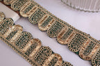 Rama Green Scalloped Lace Trim: Golden Gota Patti Embroidered Sari Border, 9 Yards