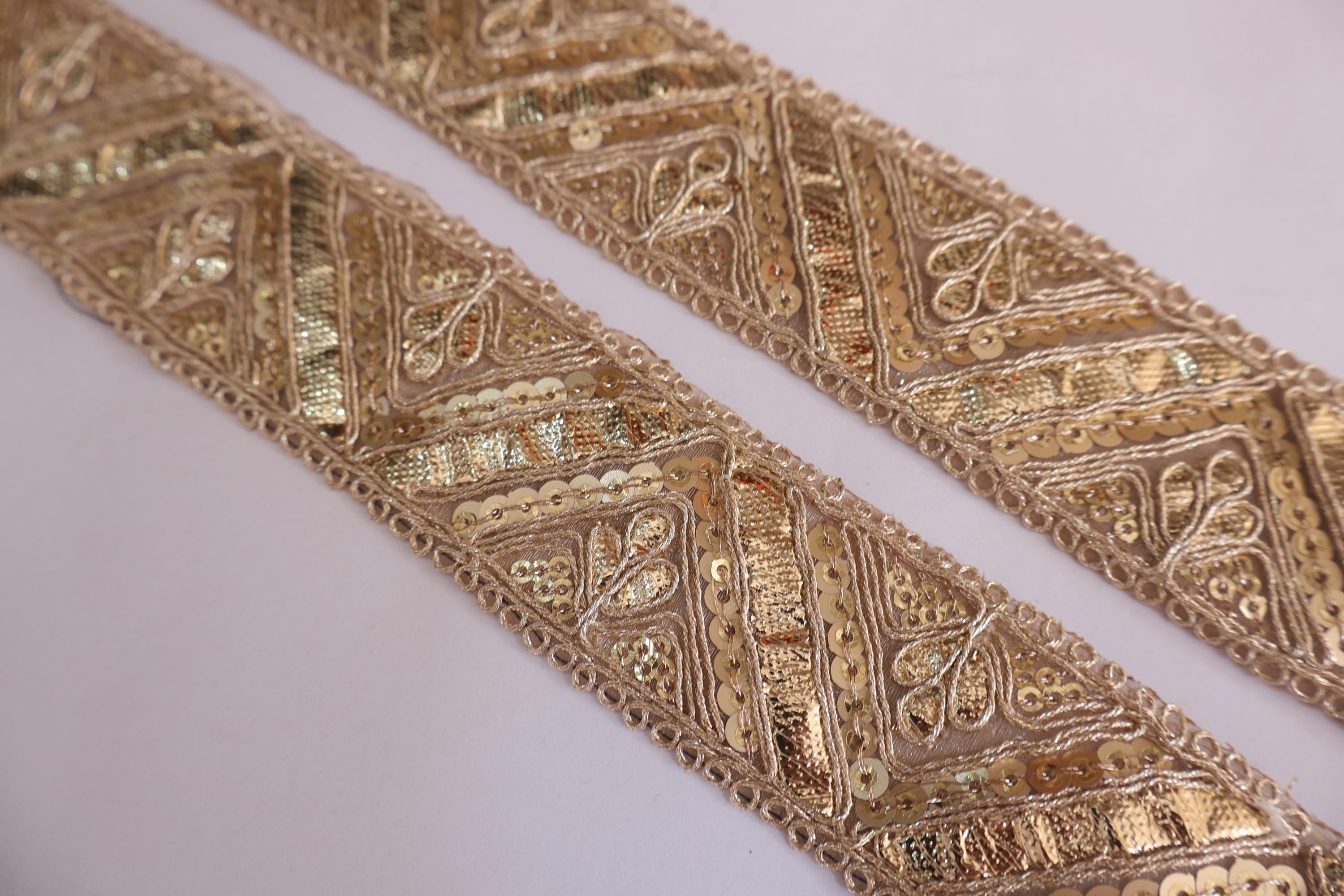 Golden Gota Patti Sequin Lace: Indian Wedding Sari Border (9 Yards)