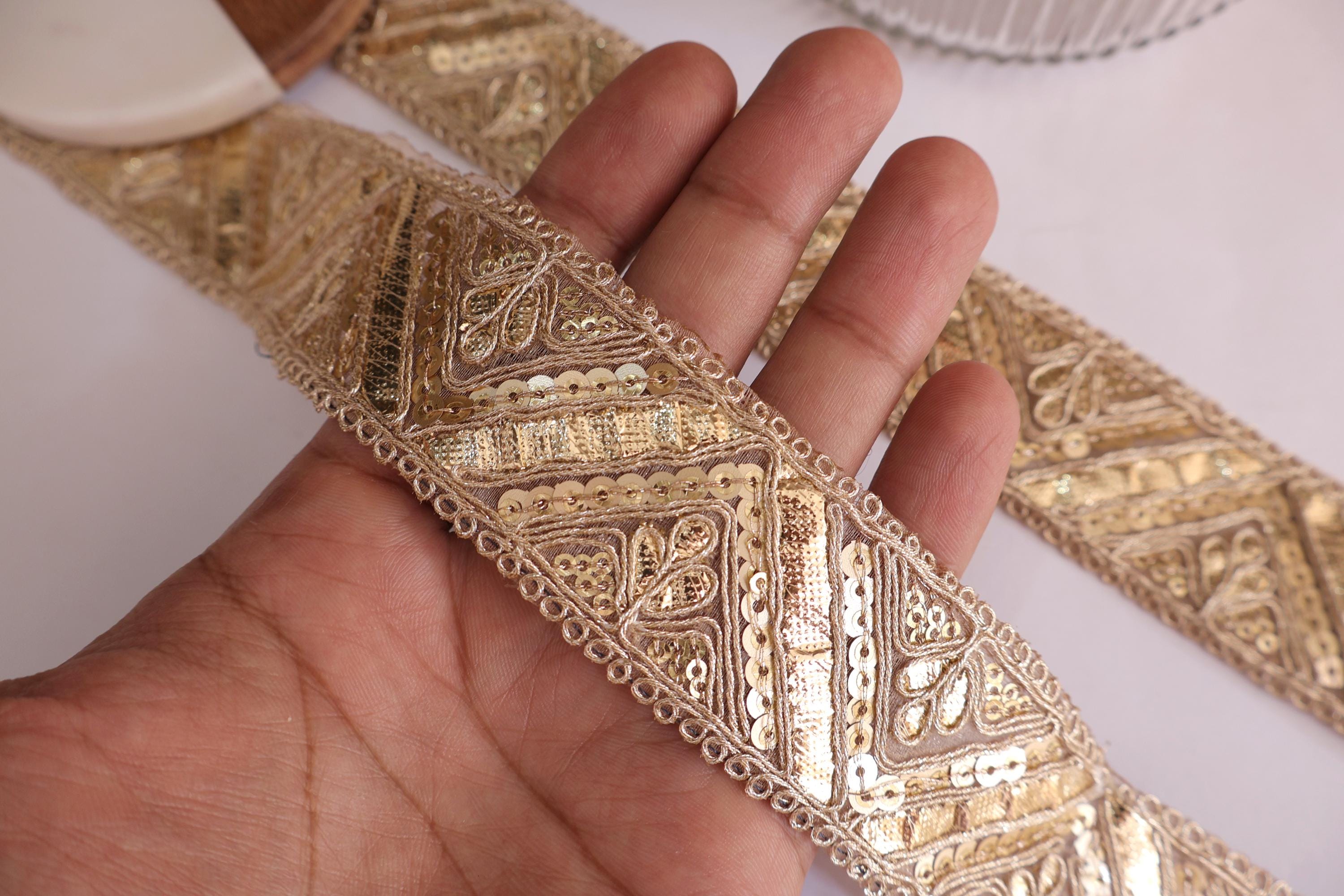 Golden Gota Patti Sequin Lace: Indian Wedding Sari Border (9 Yards)