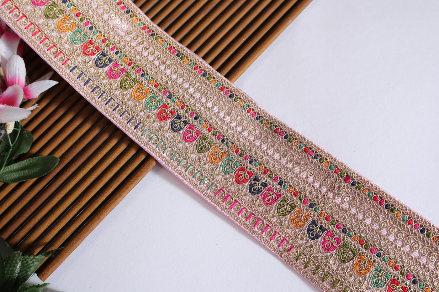 Light Lavender Purple Zari Sequin Threadwork Lace - 1 Yard