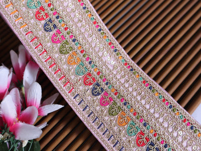 Light Lavender Purple Zari Sequin Threadwork Lace - 1 Yard