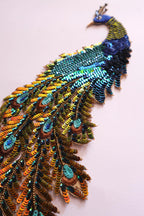 Ombre Sequins Peacock Applique: Large Zardozi Embroidered Patch