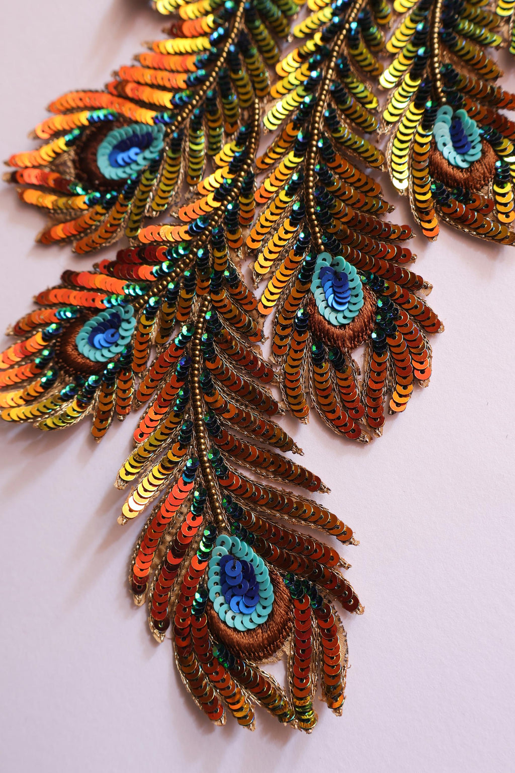 Ombre Sequins Peacock Applique: Large Zardozi Embroidered Patch